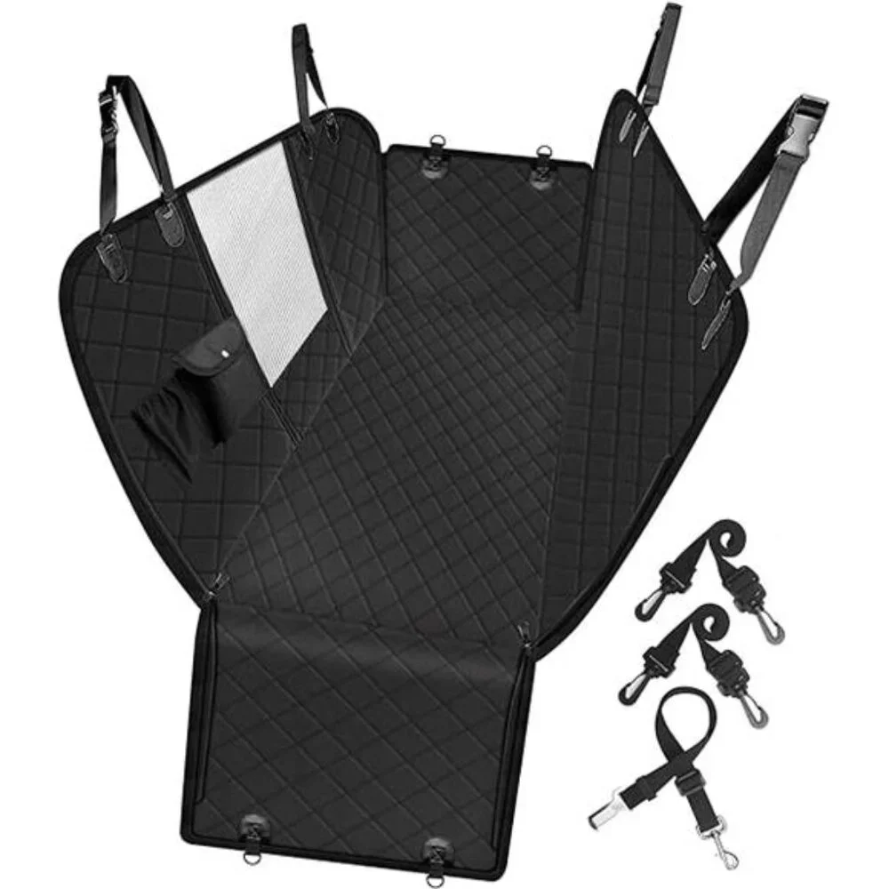 Dog Car Seat Cover with Storage Pockets Mesh Visual Window, Waterproof Nonslip